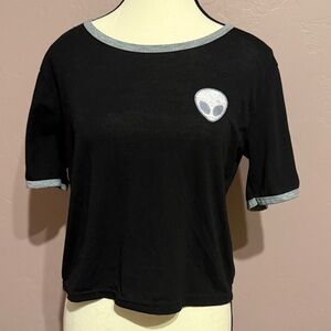 Black Crop Top with Alien Patch